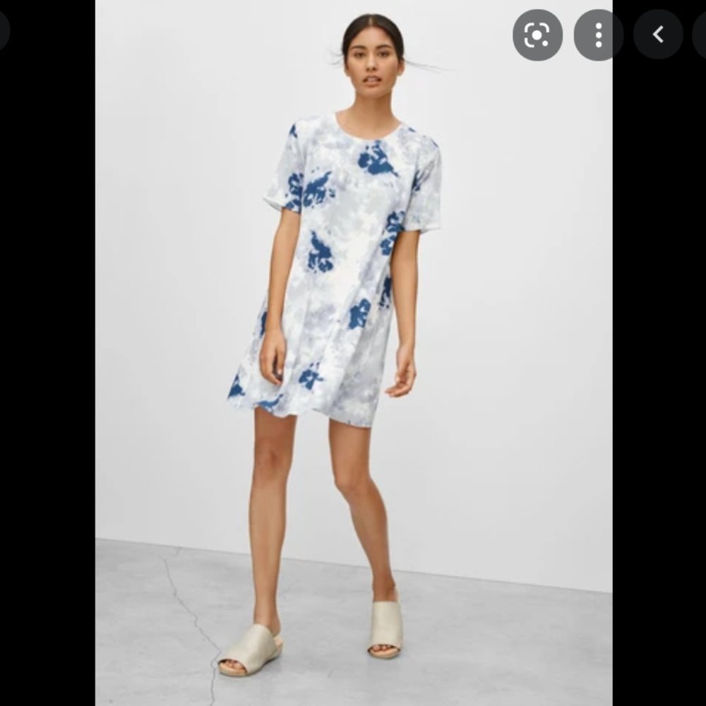Aritzia Wilfred Blue Dye Silk Crepe T-Shirt Dress Sz Small